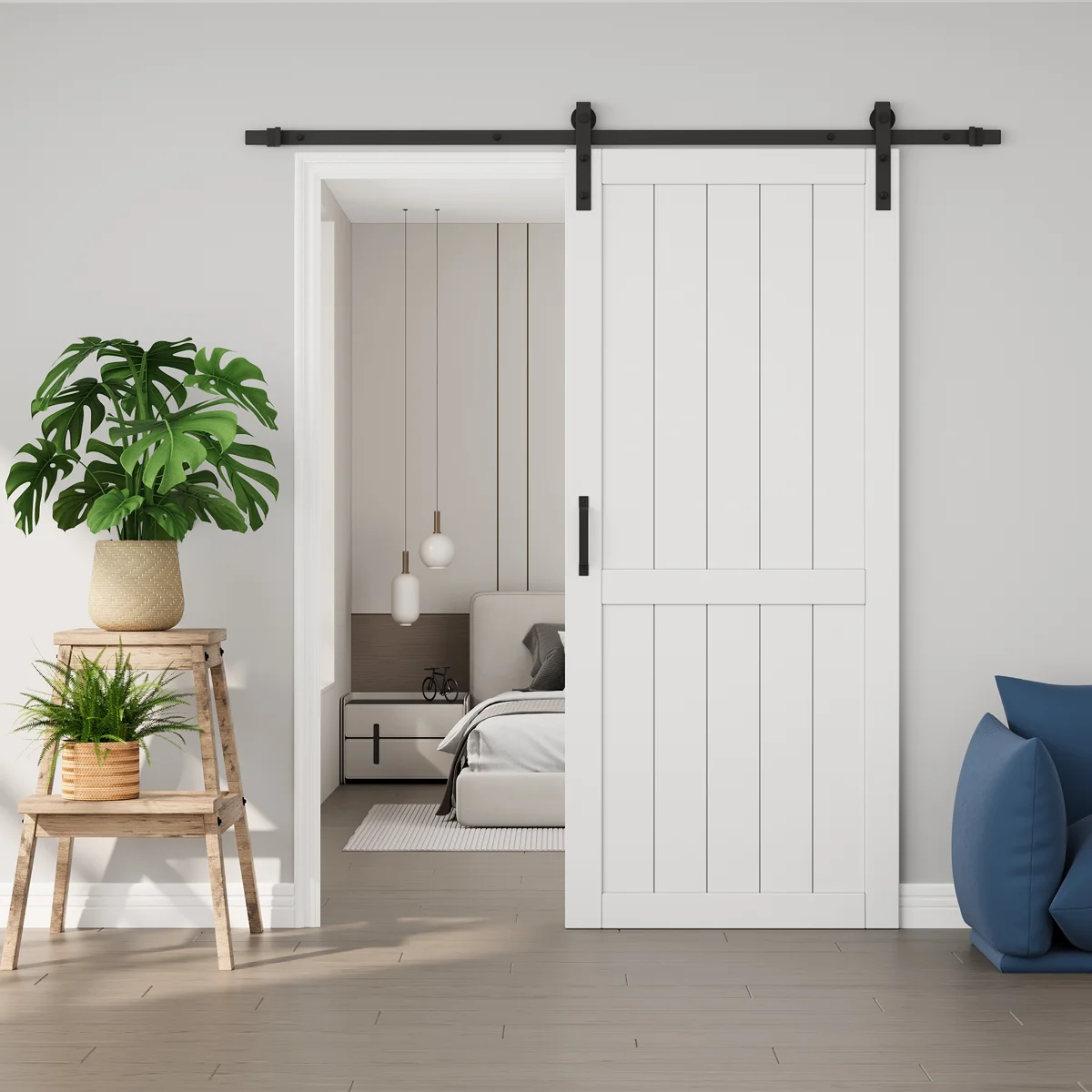 Hardware only 84"H Sliding Barn Door Solid Manufactured Wood Primed White Surface Interior Paintable Closet Pantry Doors with Hardware Kit