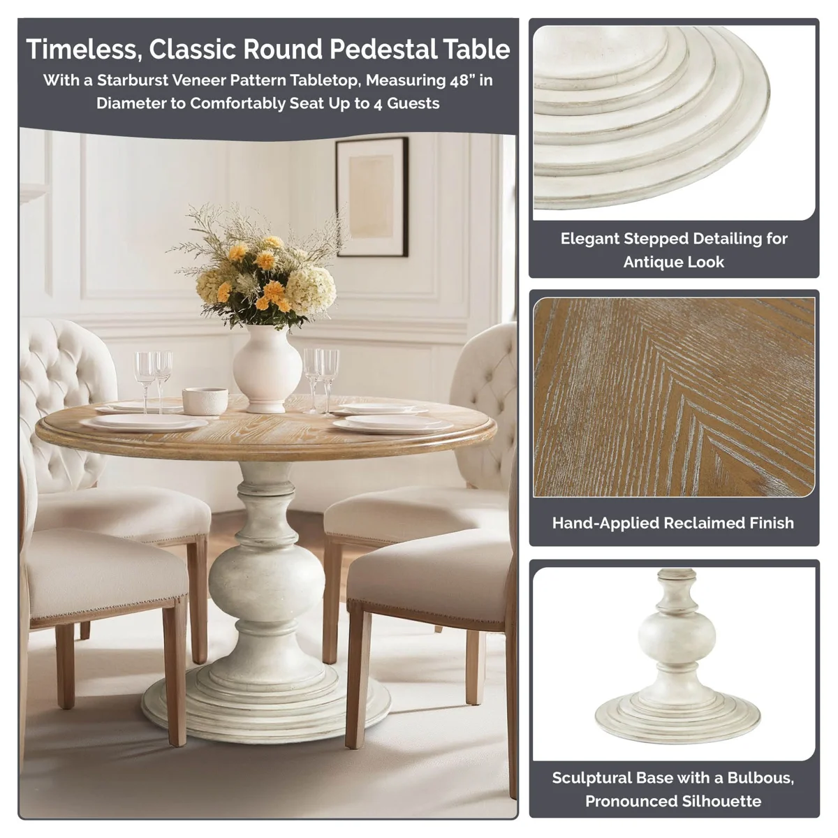 Lexi 46" Round Dining Table with Pedestal Base