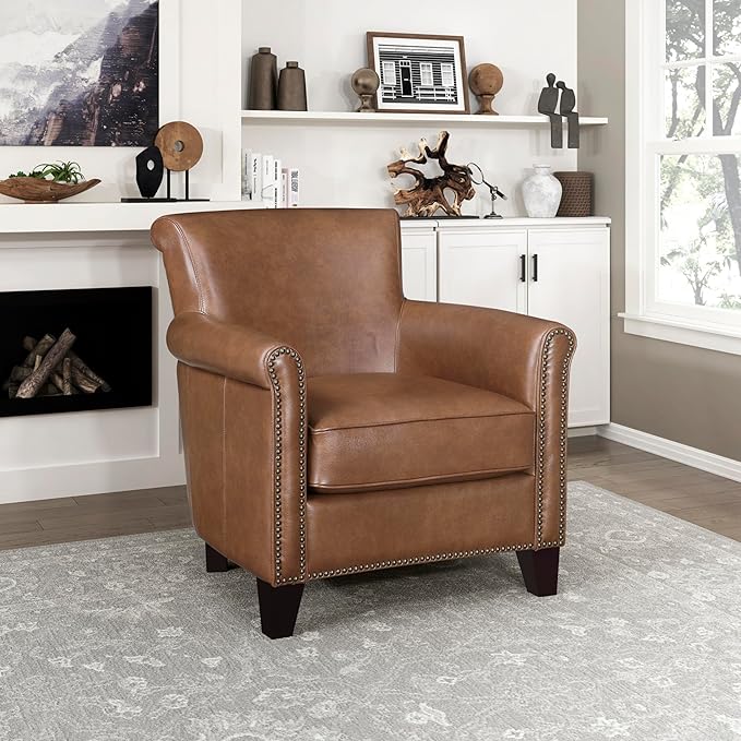 30.5'' W Top-grain Genuine Leather Upholstered Armchair