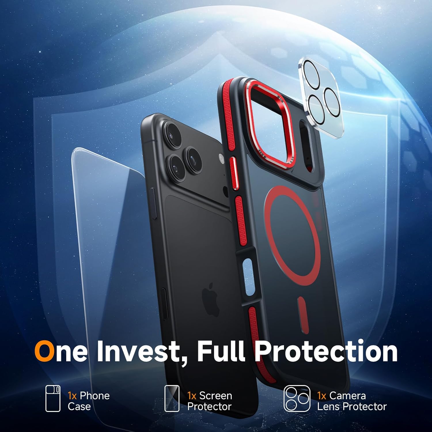 Magnetic 3 in 1 for iPhone 17 Pro Max Case, [Omni-Directional Protection] with 1x Screen Protector + 1x Camera Cover, [Seamless Work with Magsafe] Protective Silm Matte Case for iPhone 17 Pro Max Red iPhone 17 Pro Max 6.9 Red