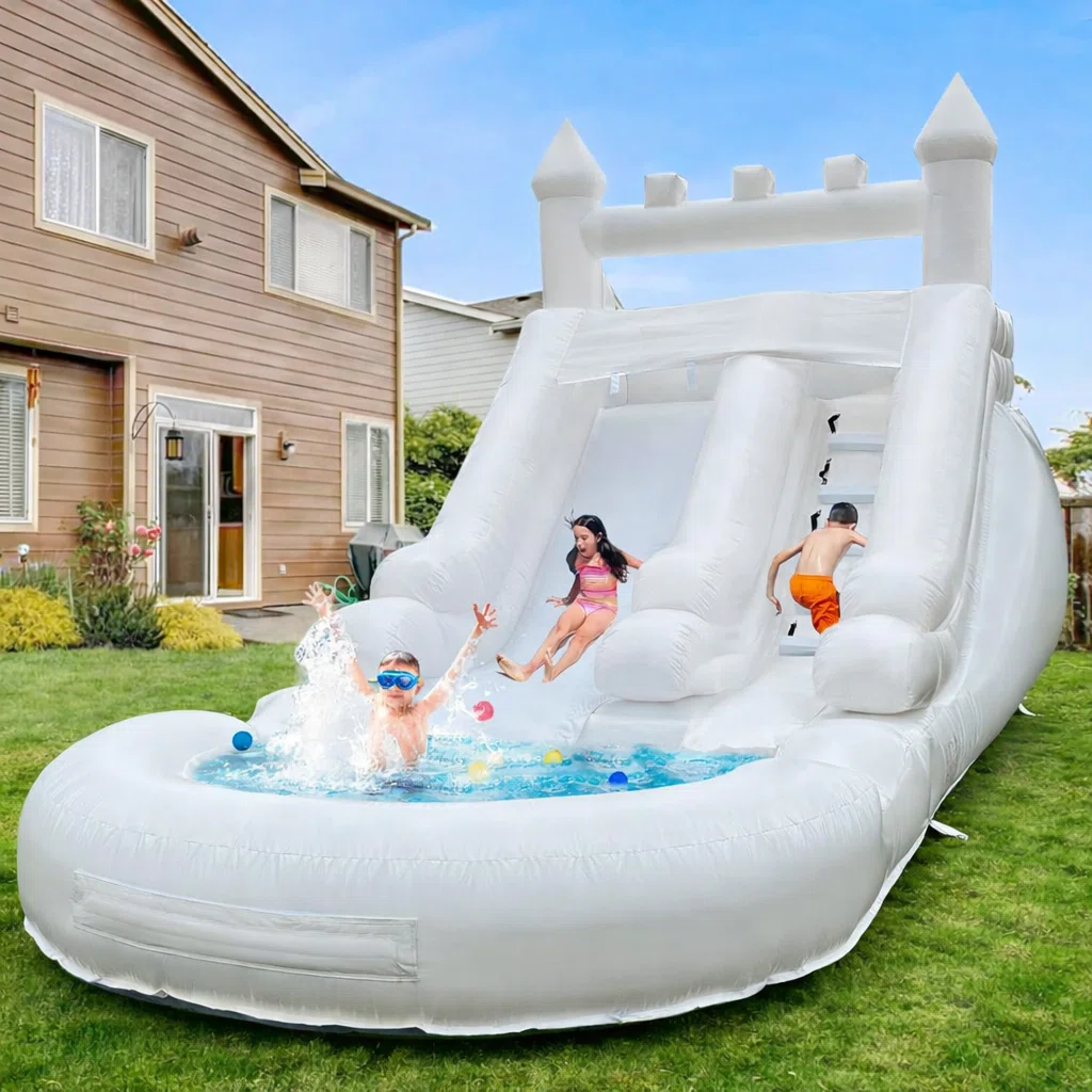 13' x 21' Commercial Grade White Water Slide with Splash Pool and Air Blower for Party/Rental