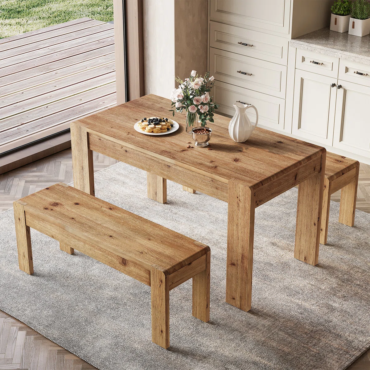 Solid Wood Dining Table Set for 4-6