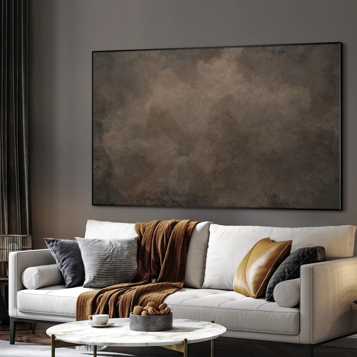 Extra Large Wall Art Fabric Print - Neutral Cloudy Abstract Illustration, Soft Atmospheric Design Artwork Decor for Living Room or Bedroom - "Frame Assembly Required (Unfinished Frame)"