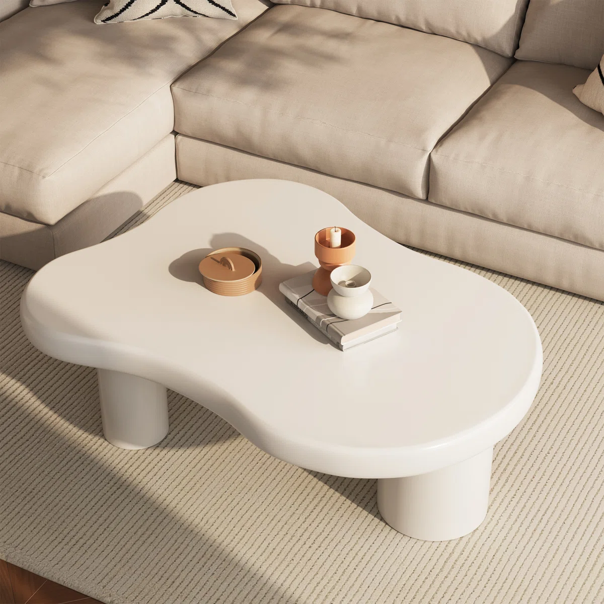 Cloud-Shaped Wooden Coffee Table for Living Room โ 39'' & 49'' Modern Free-Form Design with 3 Legs and Soft Matte