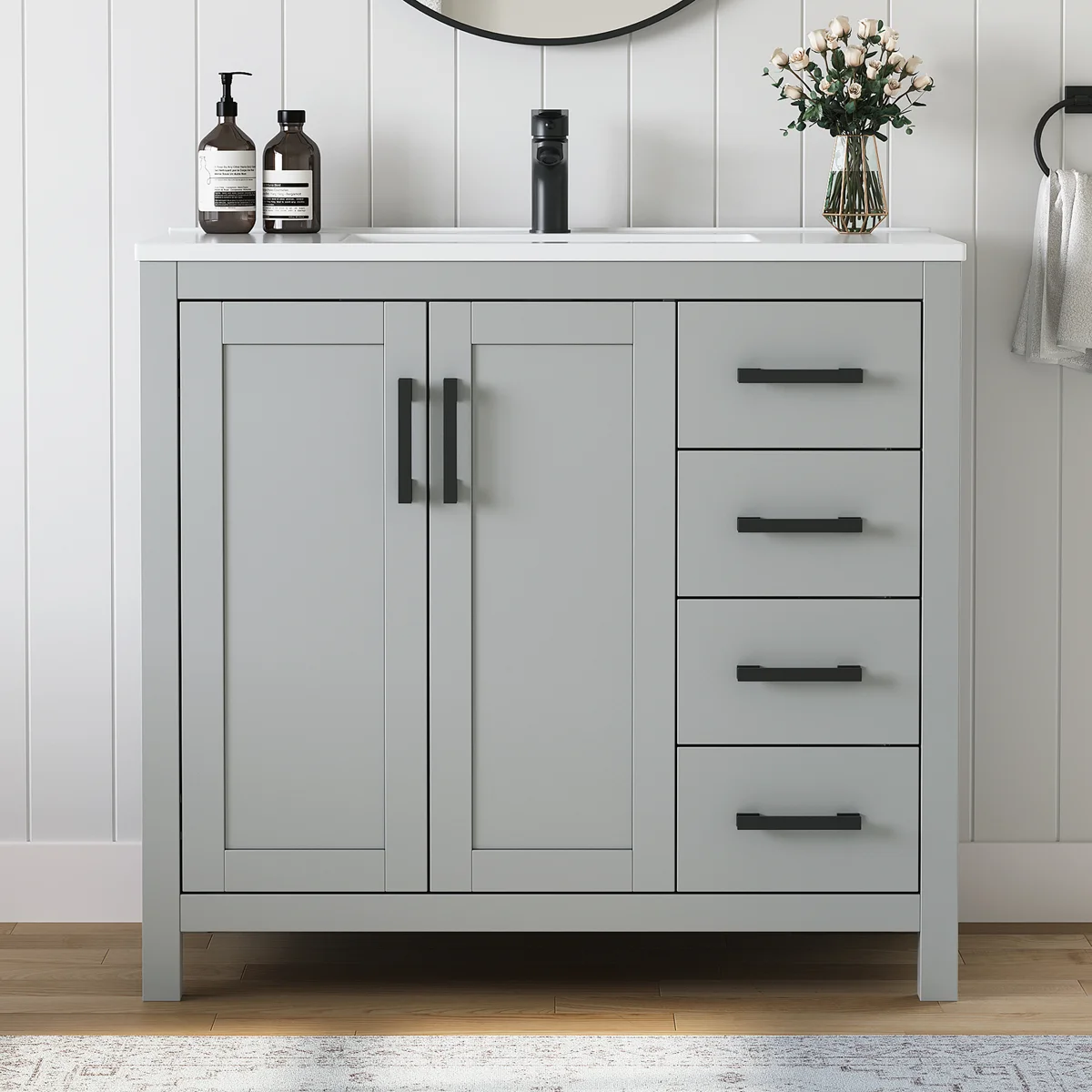 Base only Korde Freestanding Single Bathroom Vanity With Solid Surface Composite Top