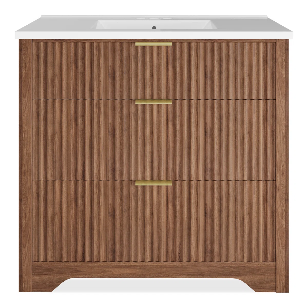 36" Fluted Bathroom Vanity with Sink, Freestanding Bathroom Vanity Cabinet with 2 Drawers & Flip-Down Drawer, Modern Farmhouse Bathroom Storage Cabinet