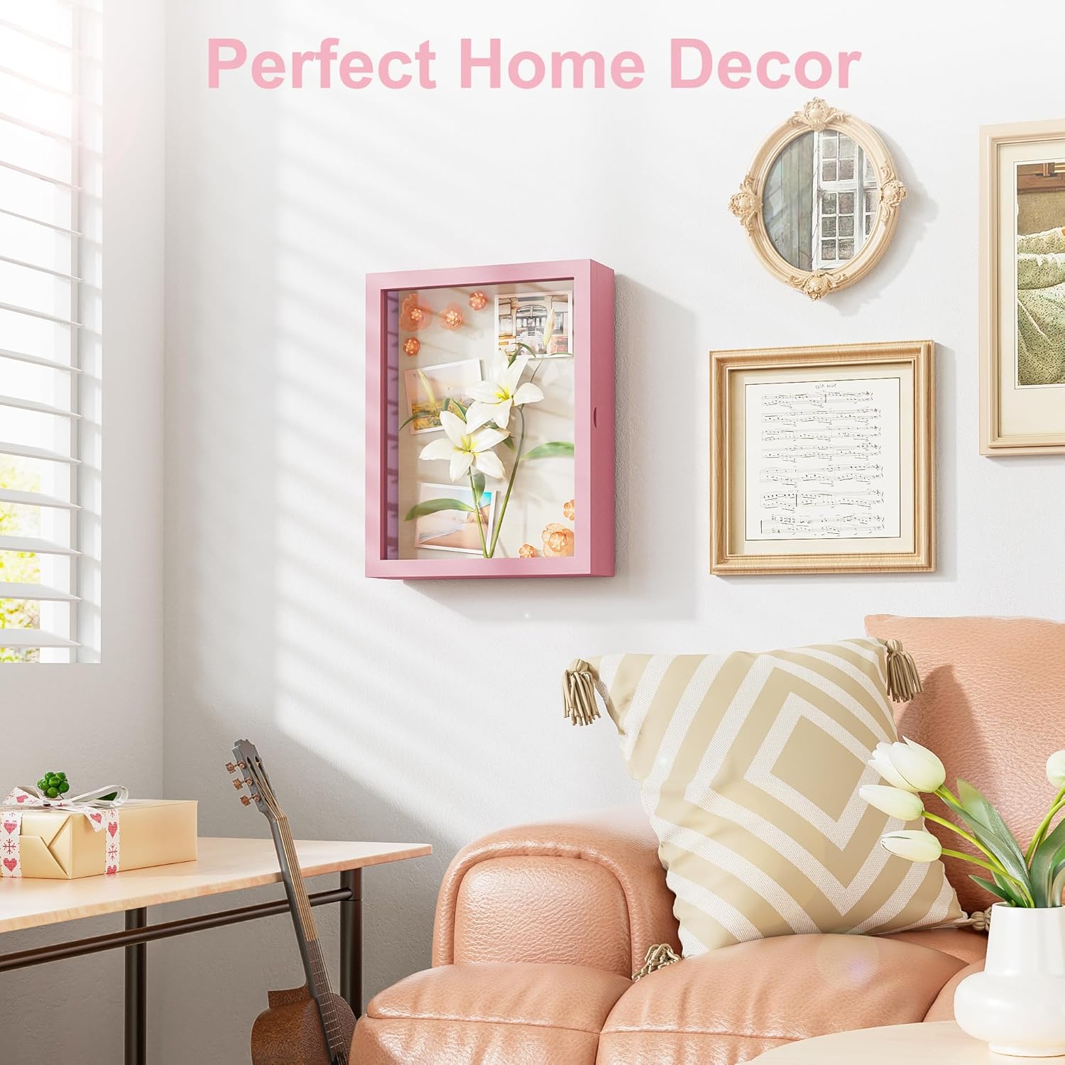 Love-KANKEI Shadow Box Display Case 11x14 Shadow Box Picture Frame with Linen Back Memorabilia Awards Medals Photos Wood Memory Box Gift Pink Pink 11 x 14