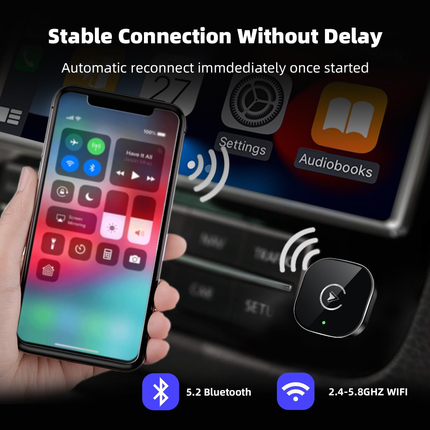 【2026 Upgarded】Wireless CarPlay Adapter for iPhone, Mini USB Design for Cars with Wired CarPlay, Fast Connection,5.8GHz WiFi,No Delay, Compatible with iOS 10+ & iPhone 6+, USB/Type C,Plug and Play Black