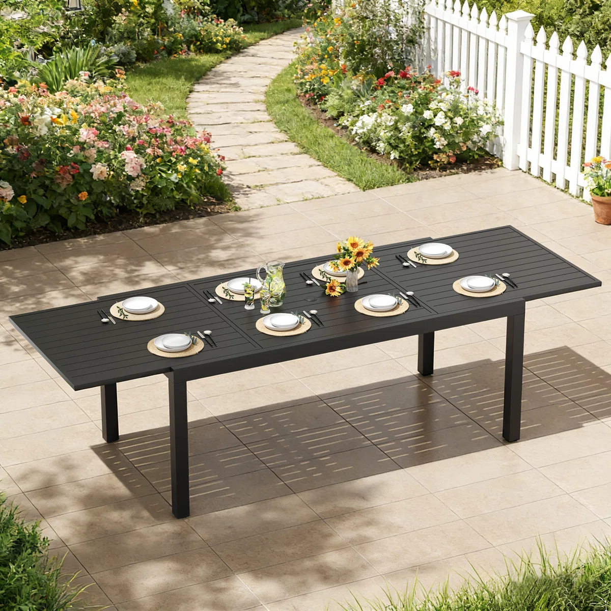 Extendable All Aluminum Dining Table Outdoor Furniture Rectangle Table