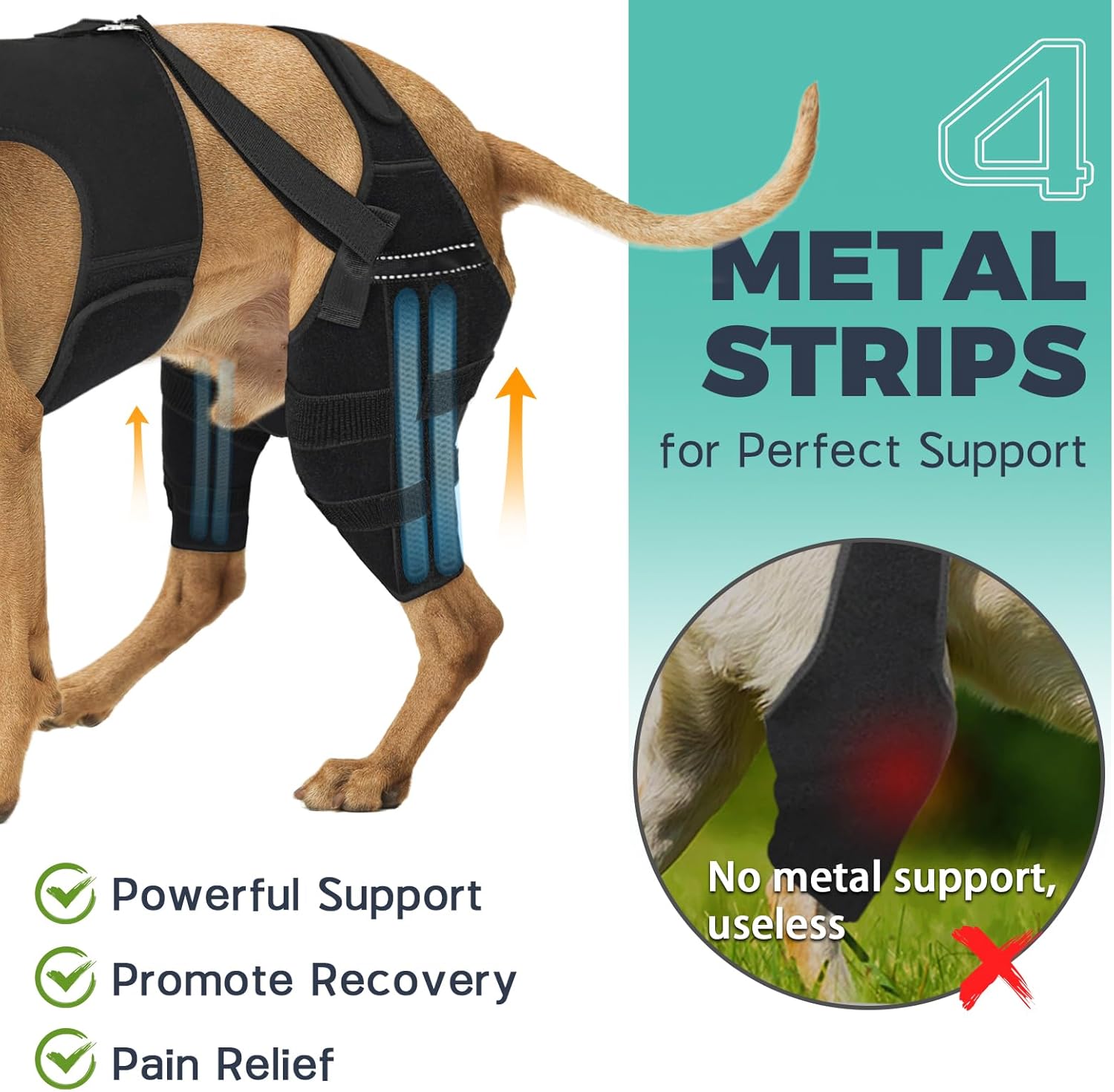 Dog Knee Brace for Torn Acl Hind Leg, Adjustable for Back Leg with 4 Stabilizers, Hip Support to Reduces Pain, Ligament Injuries & Luxating Patella for Small Medium Large Dogs,(Black-L) Black L