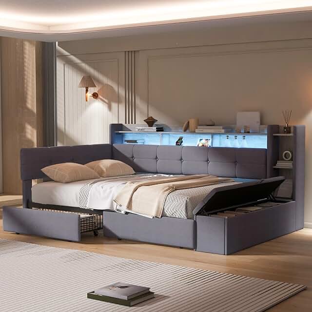 (INCOMPLETE BOX 2 ONLY) Twin Daybed with 2 Drawers & USB Ports Gray