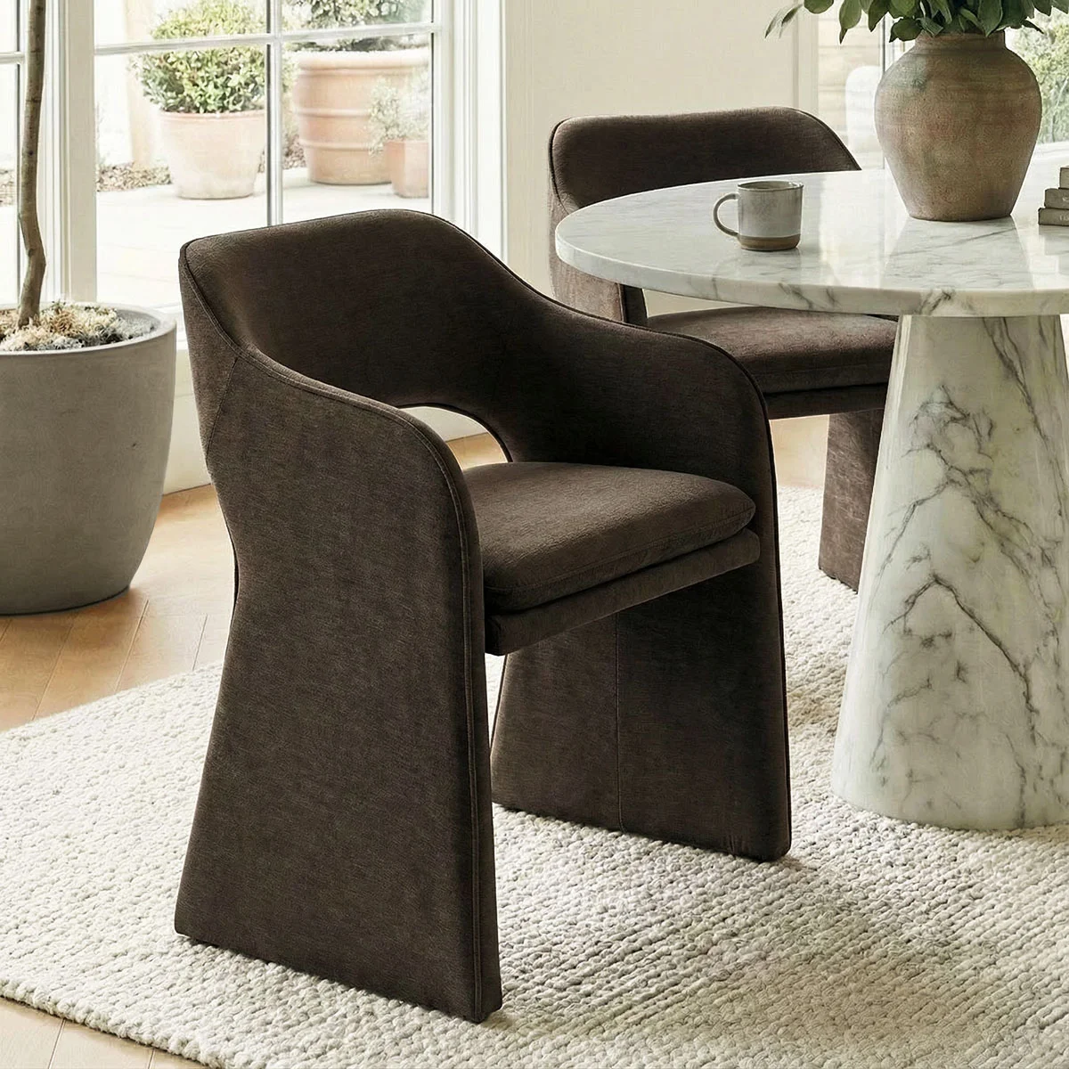 19" Seat Height Upholstered Chenille Dining Armchair