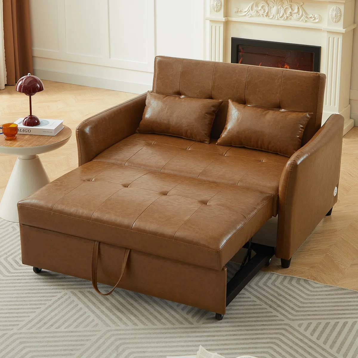 51.57" Convertible Sleeper Bed, Adjustable Oversized Armchair with Three USB Ports for Small Space