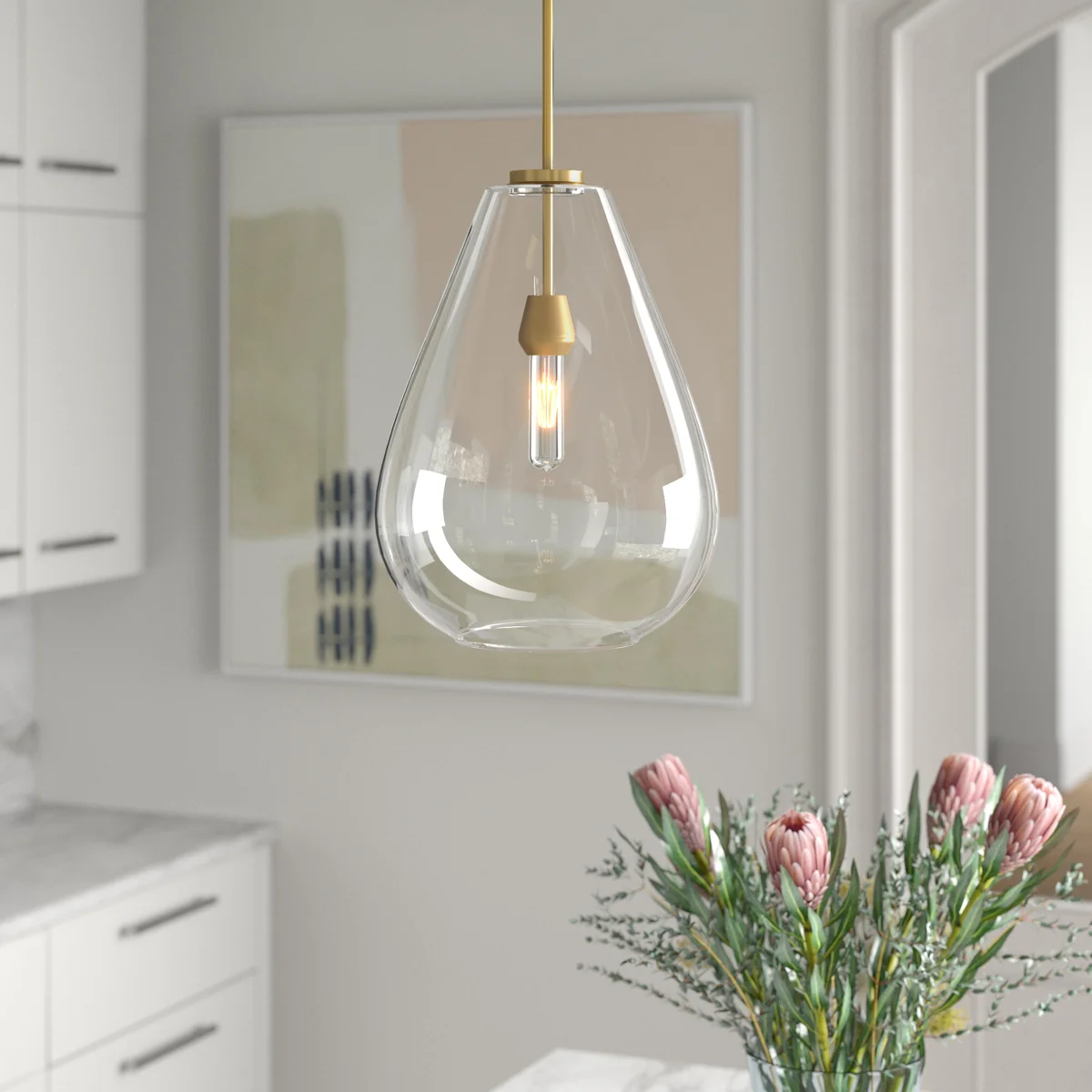 Athenais Metal Cone Pendant with Glass Shade