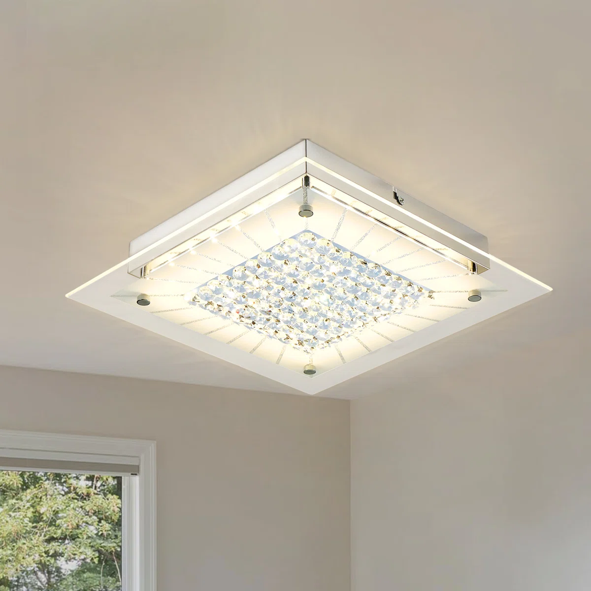 Katilynn LED Crystal Flush Mount Ceiling Light 4000K Bedroom Light Fixtures Ceiling Ceiling Lamp