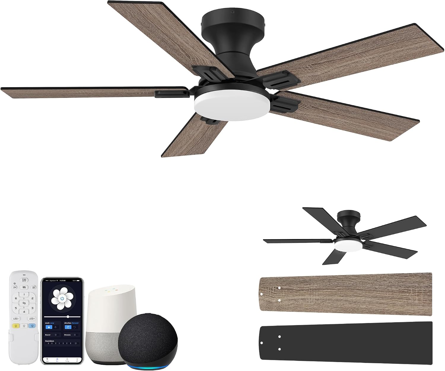 HOENOFLY 52 Inch Dimmable LED Ceiling Fan