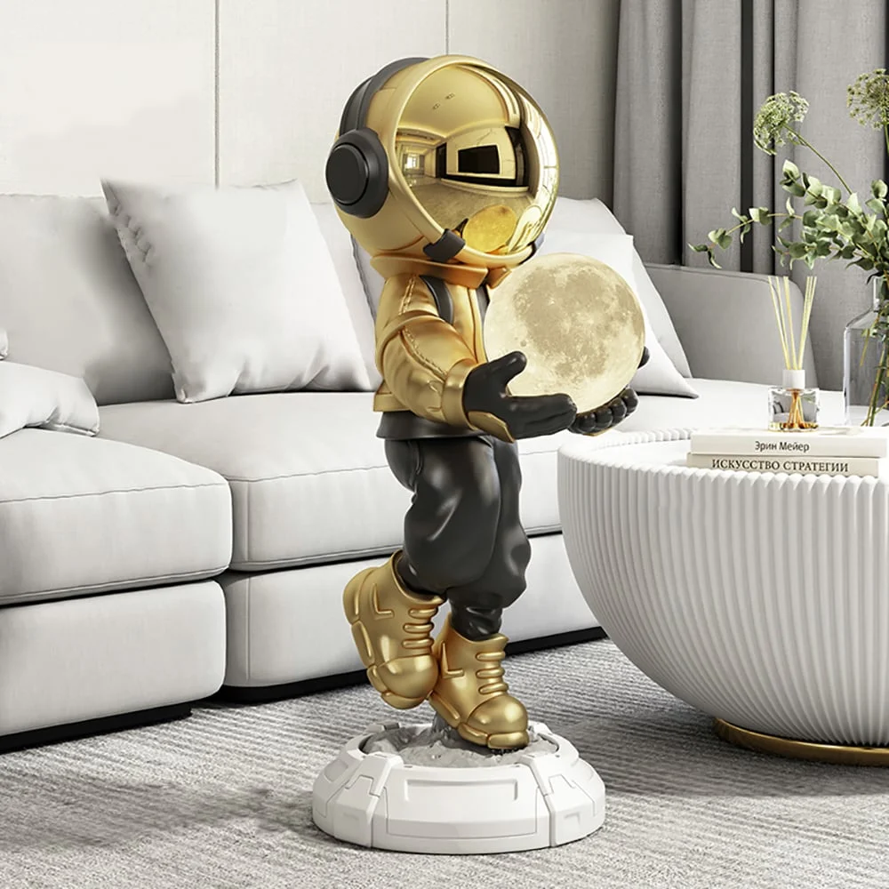 28.8" Astronaut Floor Sculpture Figurine Ornament Art Decor with Ball Lamp USB Charging