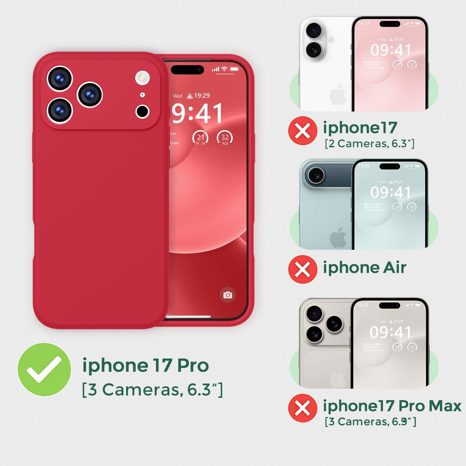 Ktele Magnetic for iPhone 17 Pro Case [Compatible with Magsafe] [Premium Silicone Satin-Smooth Touch] Slim Shockproof Anti-Scratch Microfiber Lining Case, 6.3 inch, Red Red iPhone 17 Pro 6.3inch