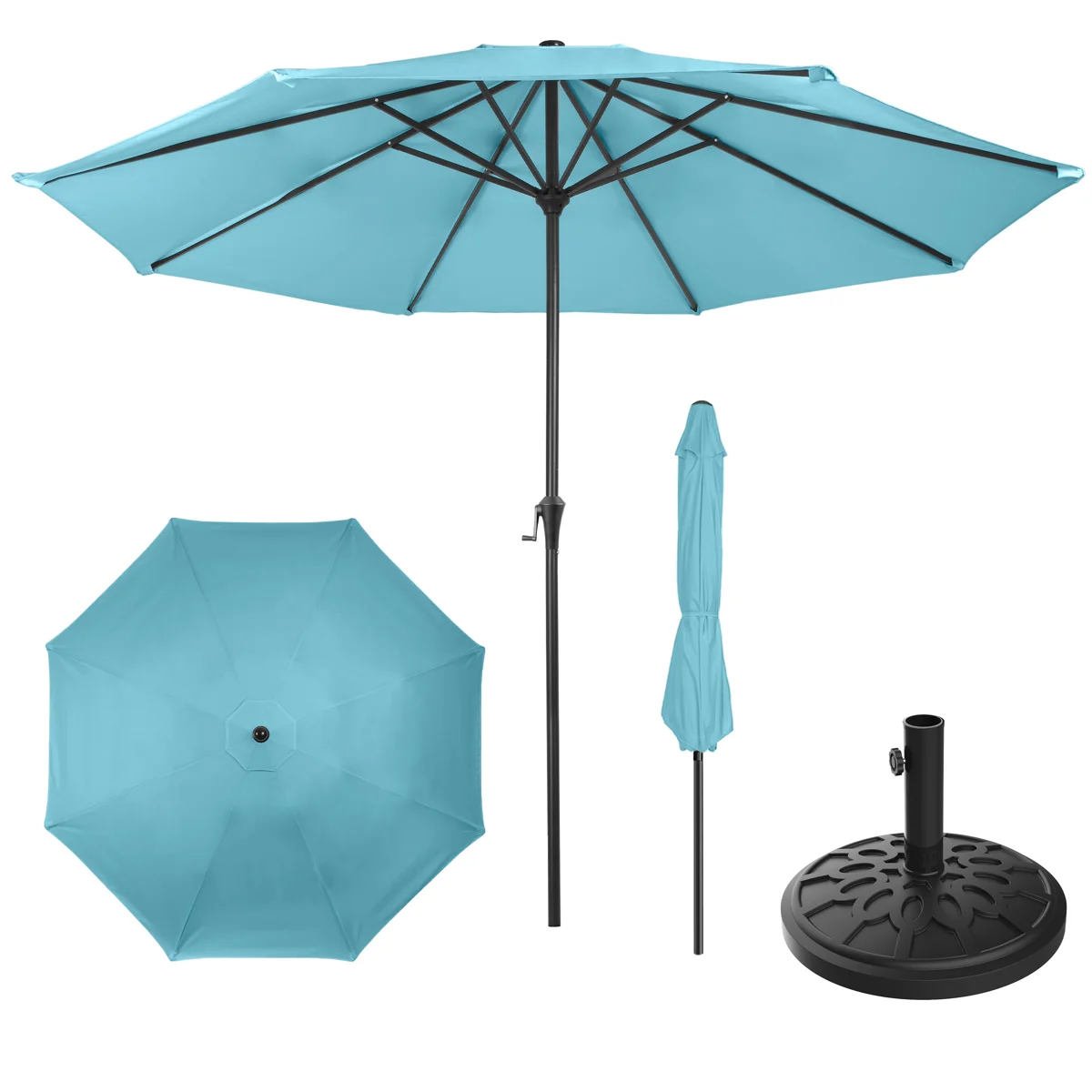 Giusti Patio Umbrella - 9' Easy Crank Sun Shade with 19lb Black Weighted Base for Outdoor Furniture, Porch, Backyard, or Pool by Pure Garden