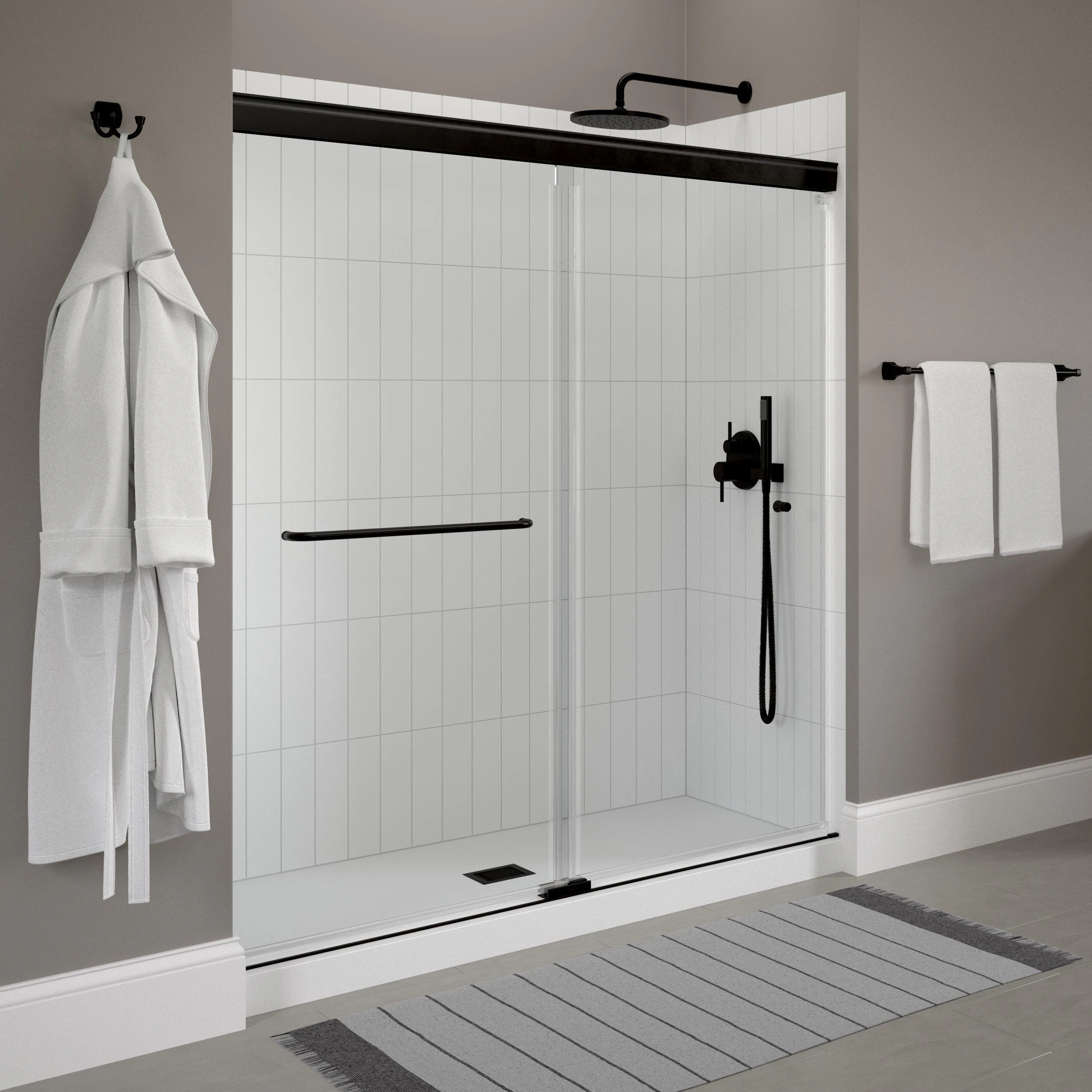 Unbranded Shower Door Sliding Glass Enclosure - BW-06 Matt Black
