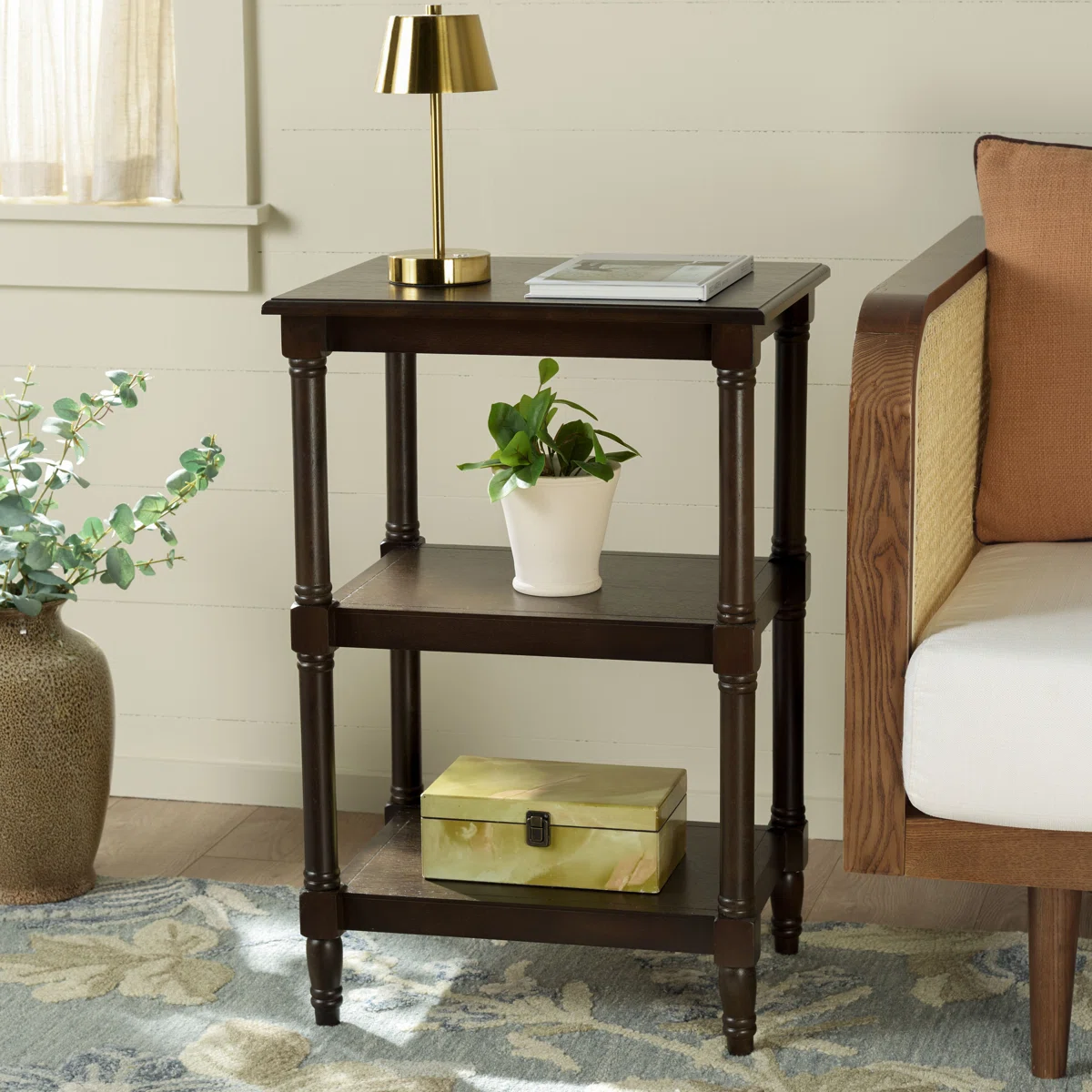 Rutherford Solid and Engineered Wood End Table with Shelves