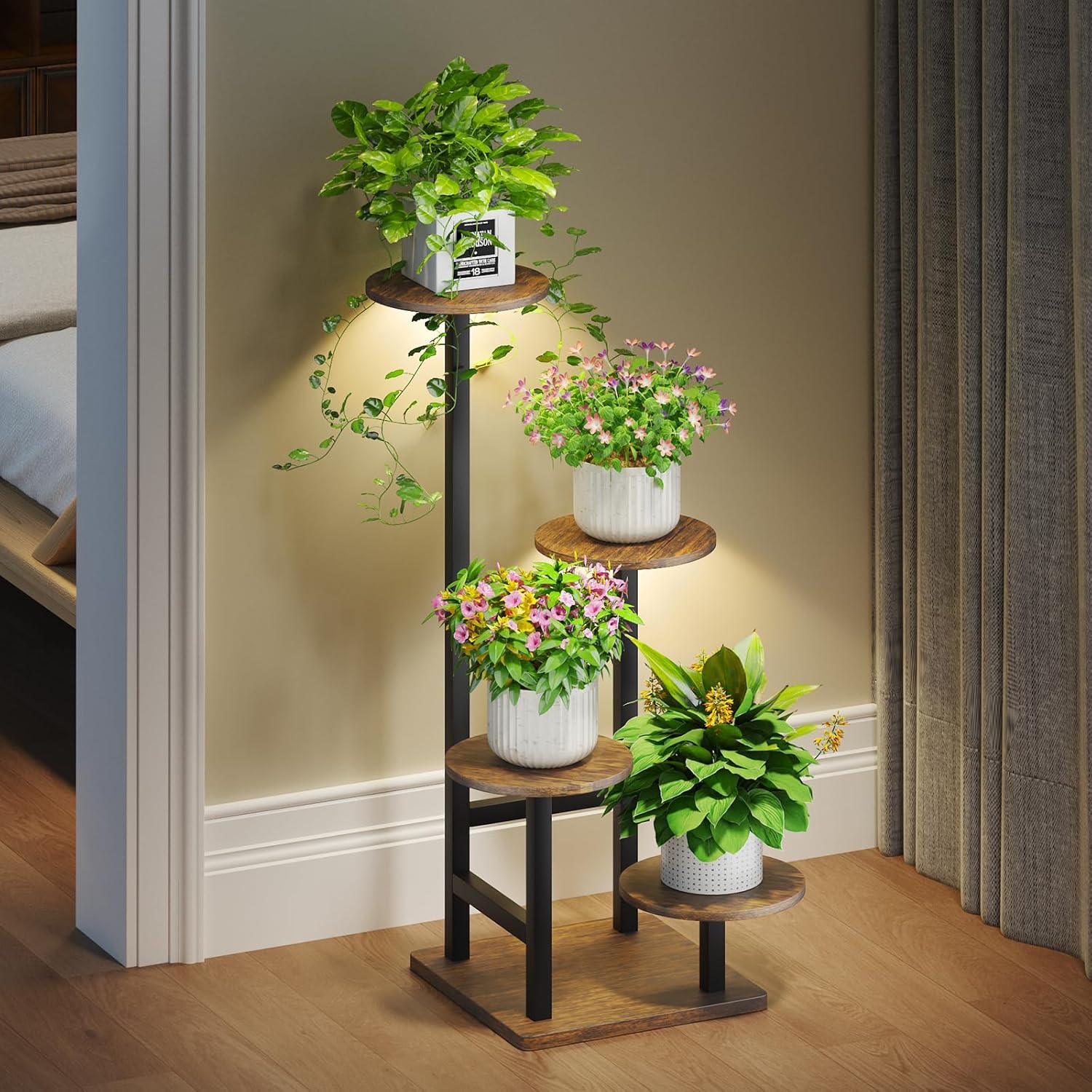 Amazon.com: Homsorout Plant Stand Indoor with Grow Light,4-Tiered Tall Plant Stand Indoor, Metal Plant Shelf with Adjustable Light, Ideal for Living Room, Garden, Patio (Black Brown) : Patio, Lawn & Garden