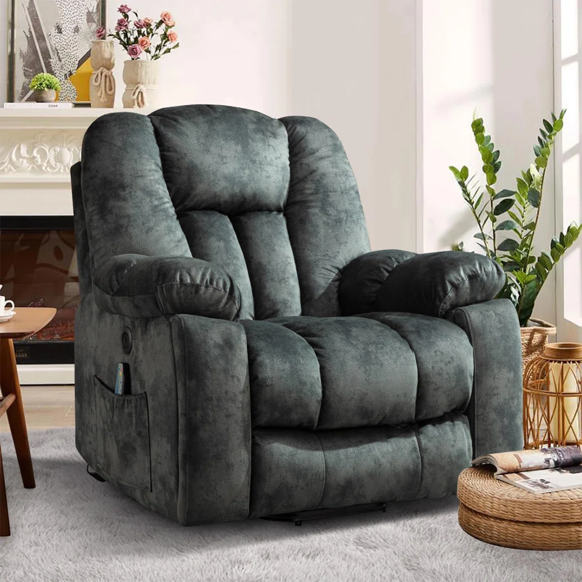 Aledo 41'' Oversized Power Lift Chair - Heated Massage Electric Recliner with Hidden Cup Holders, USB Port & Super Soft Padding
