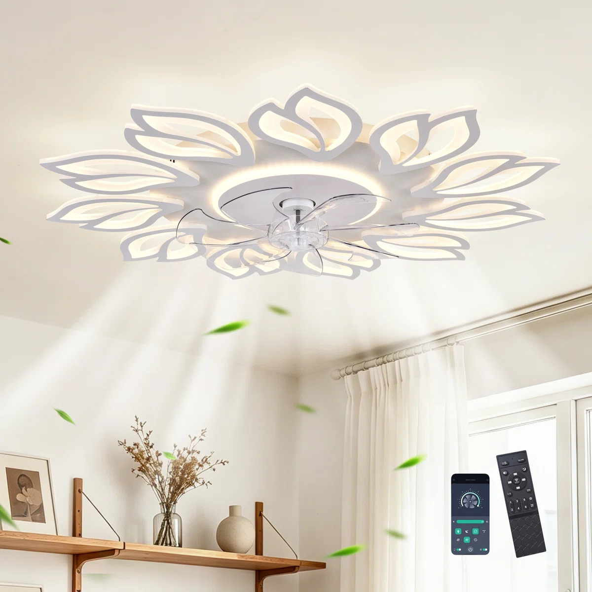 Angstrom 38.19" 6-Speed Reversible Dimmable LED Flush Mount Ceiling Fan With Remote Control And App