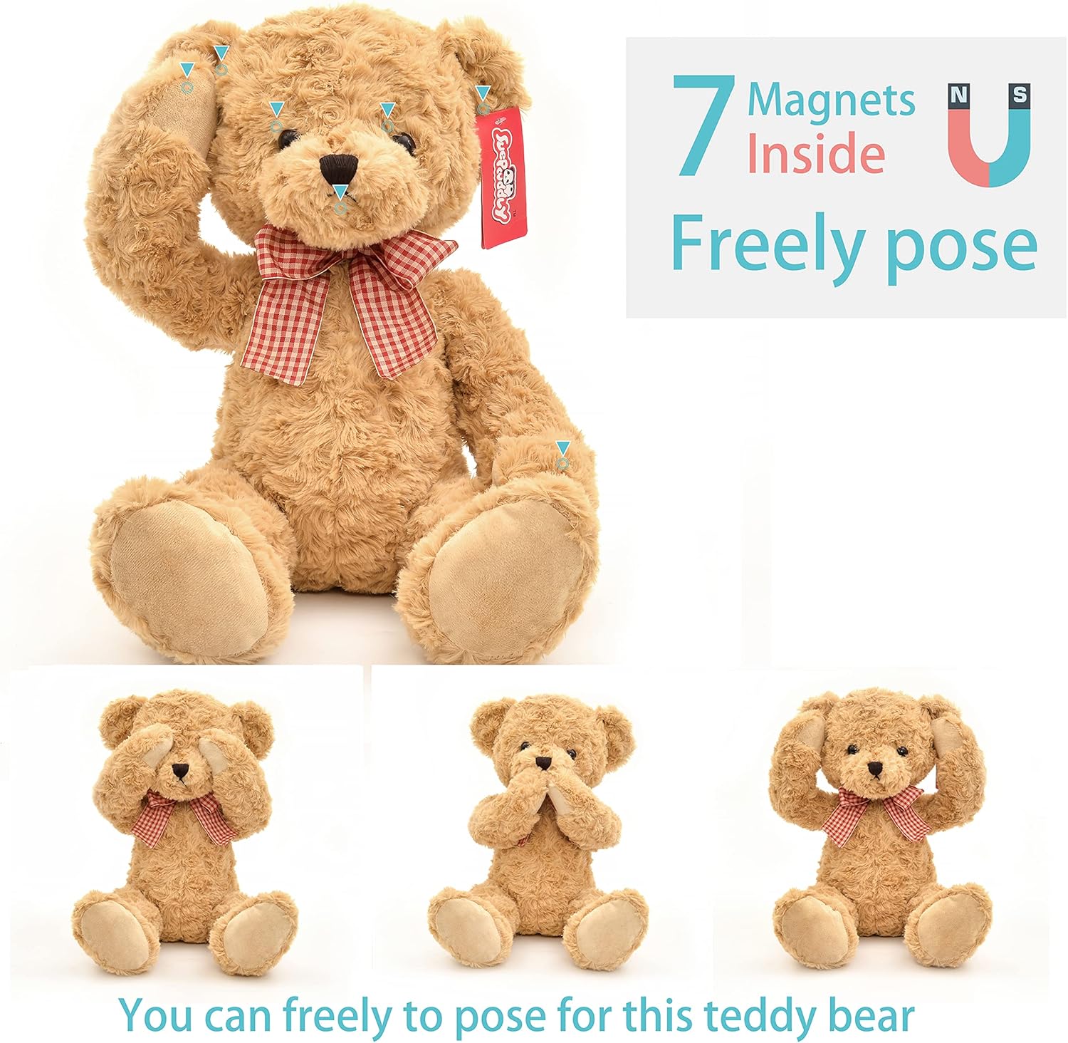 suepcuddly 20 Posed Teddy Bear Stuffed Animal Cute Plush Toy for Girl Kids (Light Brown)