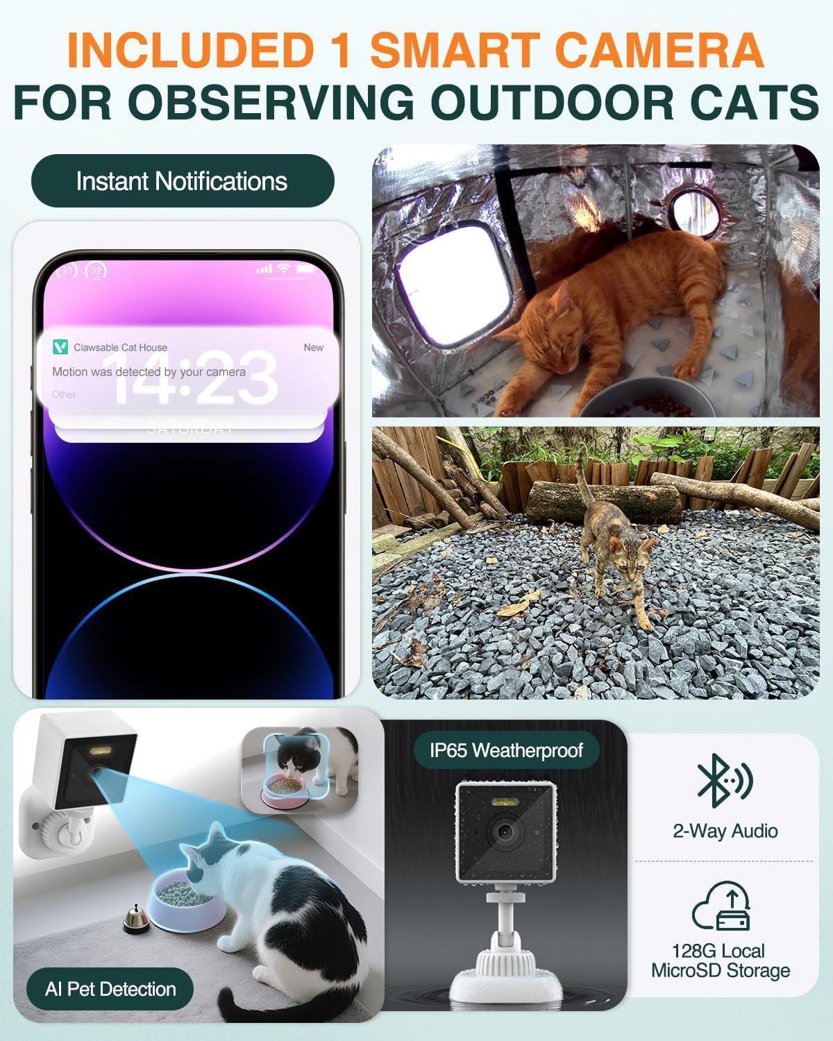 Indestructible Heated Cat House with Pet Camera for Outside Winter, 100% Waterproof, Escape Door, Insulated Outdoor Cat Shelter with Heater for Feral Barn Cat Kitty (Forest Green, 25.5x16x18) Forest Green 25.5x16x18