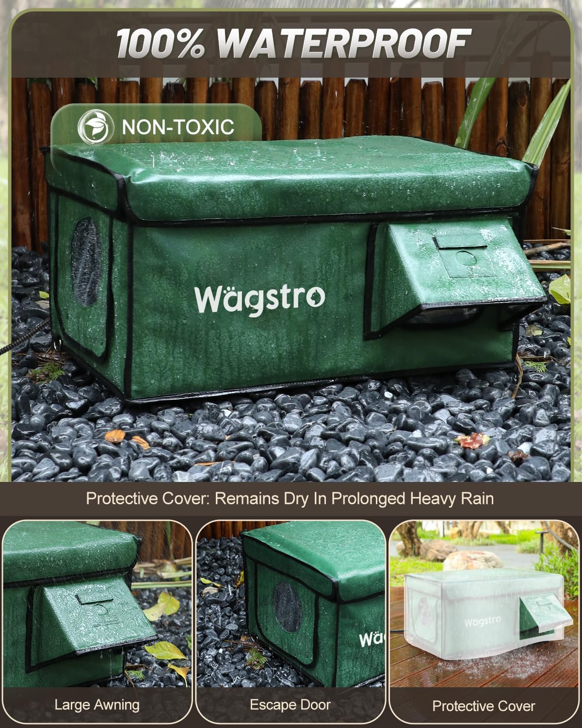 Heated Cat House for Outside, Waterproof Awning & Escape Door Heated Cat Houses for Indoor/Outdoor Cats in Winter, Elevated & Insulated Outdoor Cat Shelter for Feral Cat(Green, 25.2x16.5x13) Green 25.2x16.5x13