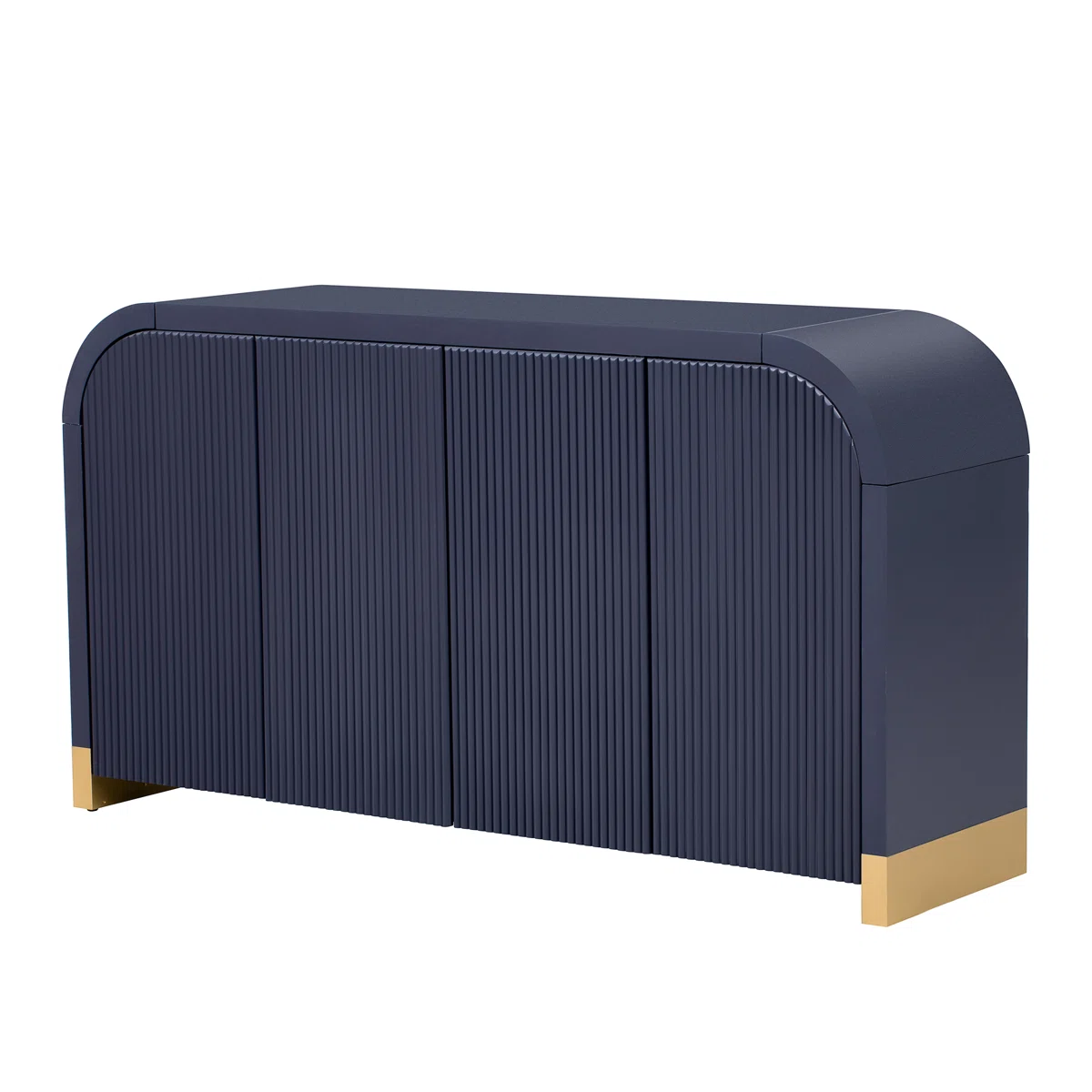 Modern Sideboard With Adjustable Storage Shelves, 4-door Curved Corner Design Wavy Door Panel Cabinet