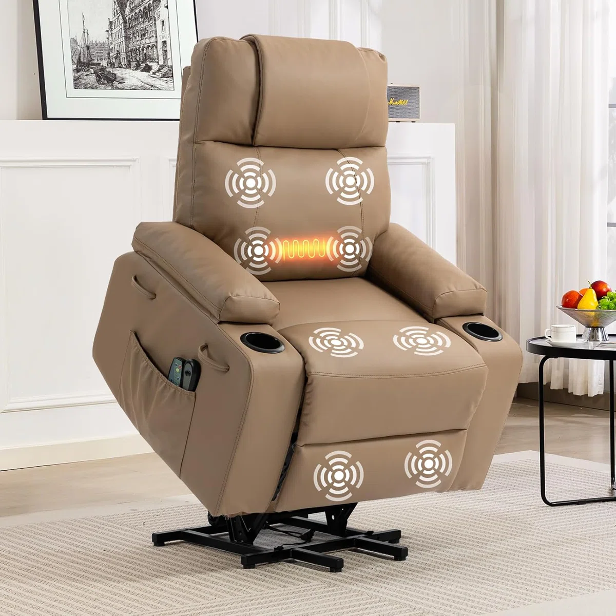 Power Lift Recliner Chair For Elderly With Massage & Heat, 160° Adjustable Pu Leather Electric Recliner With Remote,  For Living Room, Bedroom