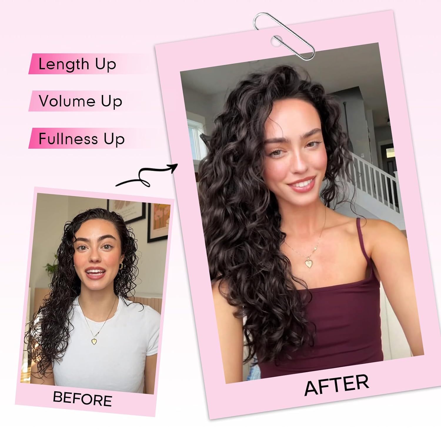 Curly Clip In Hair Extensions, 4PCS 16 Inch Natural Black Extensions Clip Ins, Lace Weft Short Curly Invisible Natural Hairpieces for Women Natural Black 16 Inch
