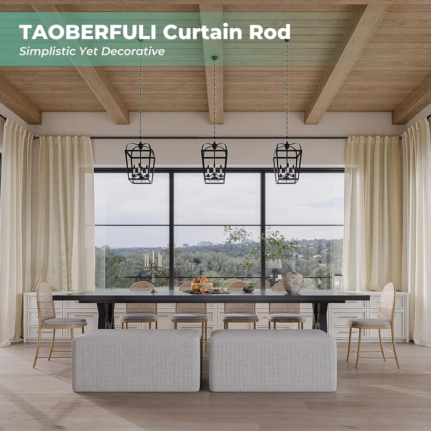 Extra Long Curtain Rods for Windows 120 to 240, 1 Inch Matte Black Drapery Rod For Bedroom Living Room Divider Adjustable Heavy Duty Outdoor Curtain Rod for Patio Cap Finials