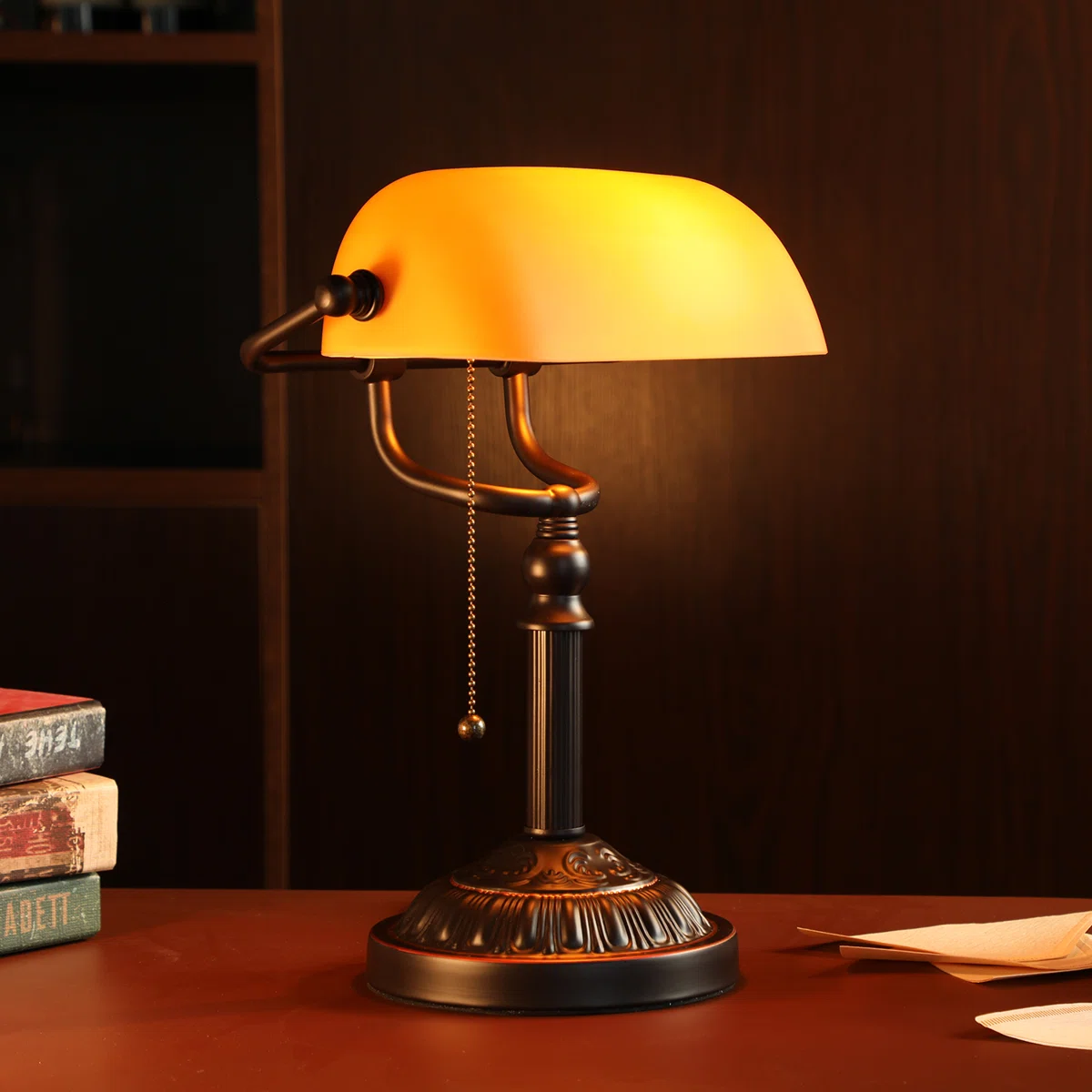 14.96" Bankers Desk Lamp with Pull Chain Switch Plug in Fixture,Vintage Desk Lamps,Library Lights