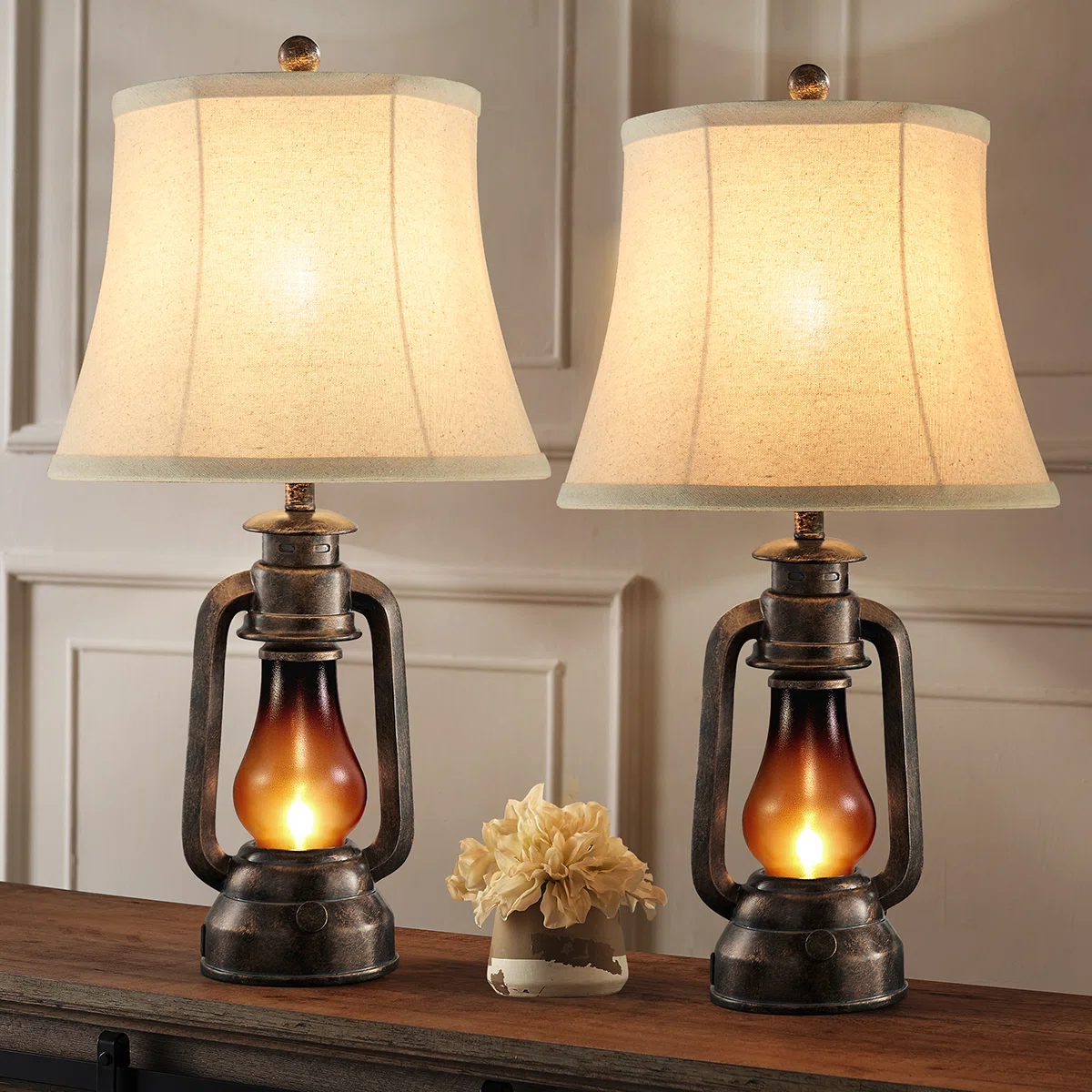 Louann 25" Resin Table Lamp Set With Night Light And USB Ports