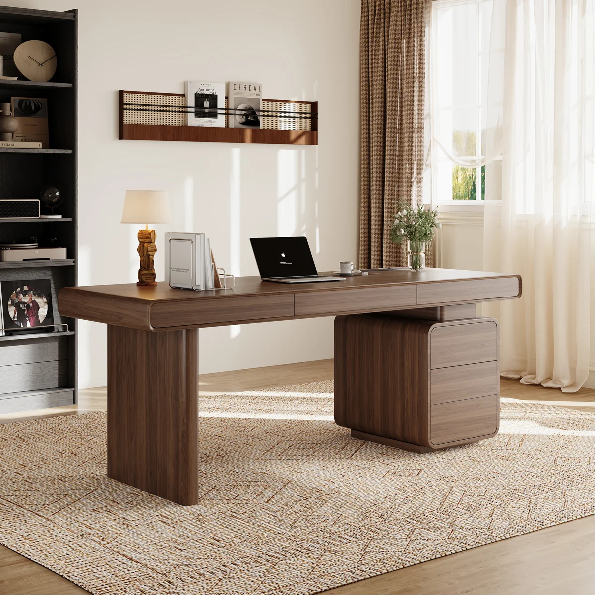Modern Minimalist Storage Desk With Built In Power Outlets For Home Office Workstation