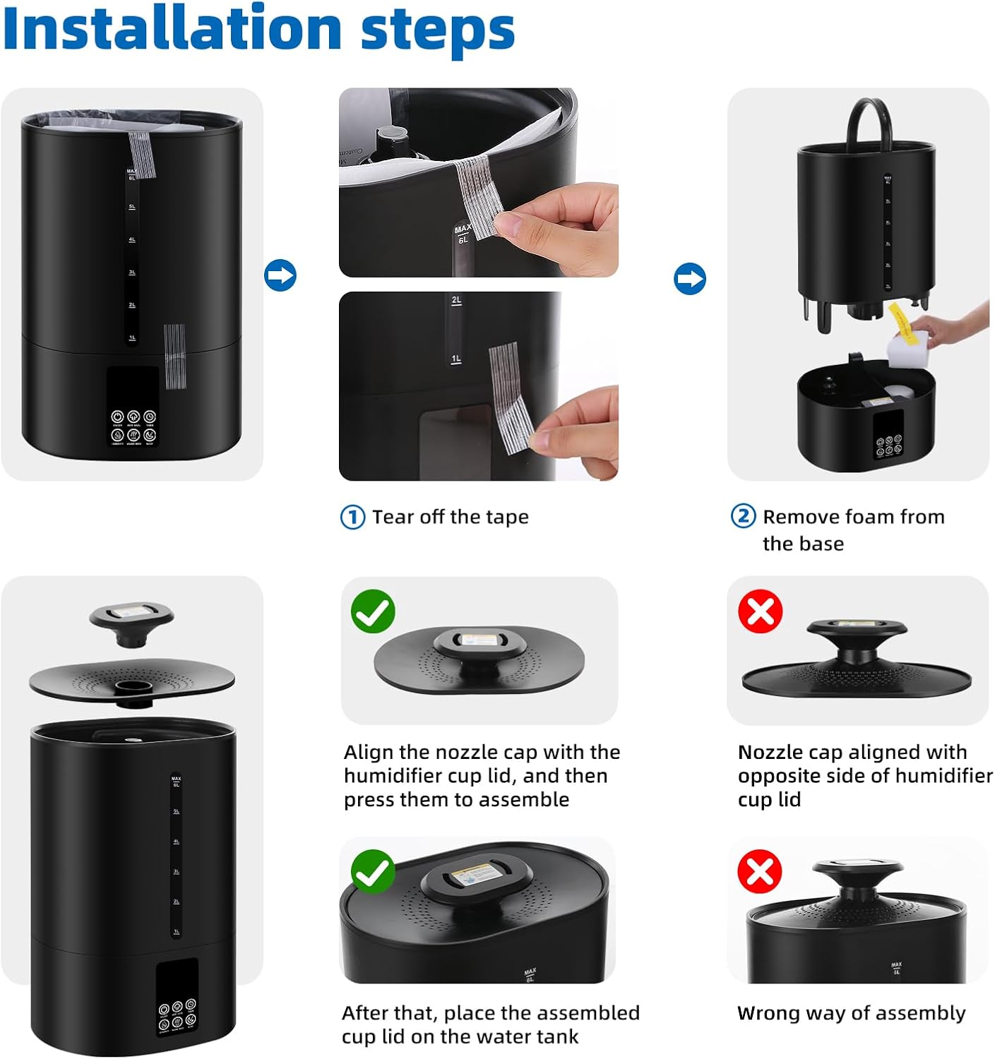 Coolfiqu 6L Humidifiers for Bedroom Large Room Home,Cool and Warm Humidifier for Baby and Plants Hot Mist Top Fill Desk Humidifier Oil Diffuser,Quiet,Auto Mode,360°Nozzle-Midnight Black(2026 Upgraded) 6L C-Midnight Black