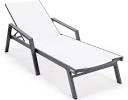 Marlin Outdoor Patio Reclining Chaise Lounge Arm Chair with Powder-Coated Aluminum Frame- Breathable Sling Mesh Fabric, Adjustable Backrest