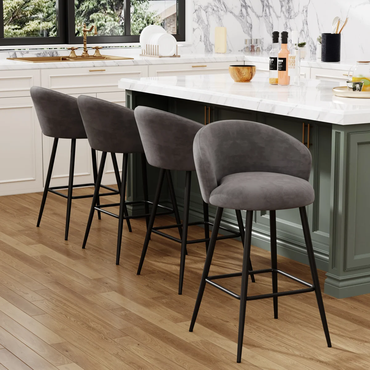 Upholstered Counter Stool With Metal Frame