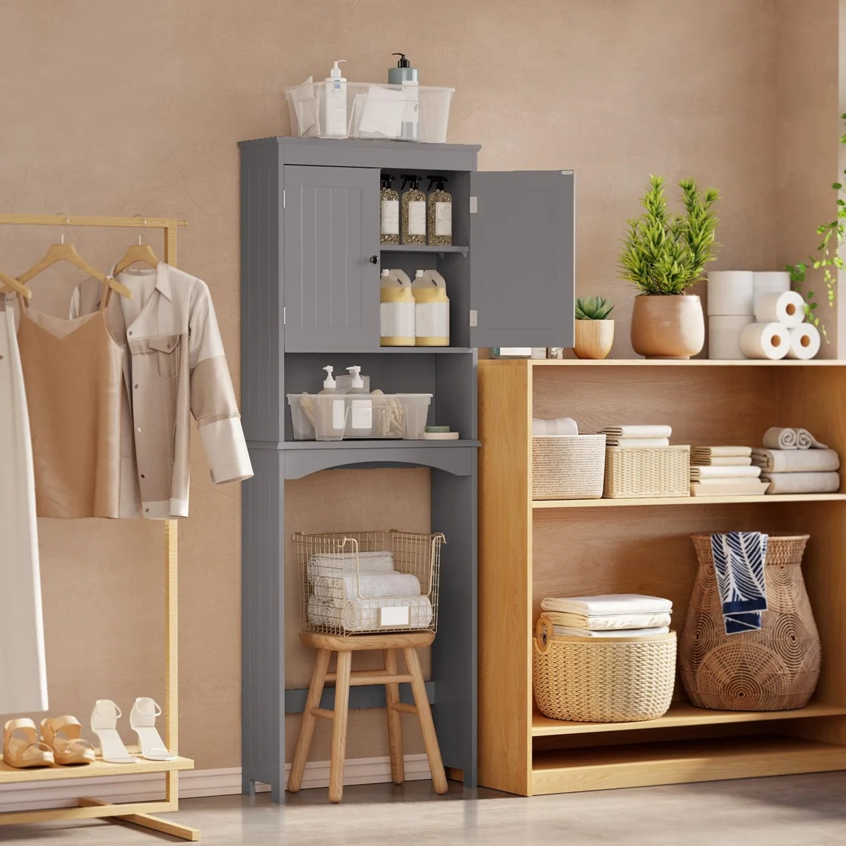 Manufactured Wood Freestanding Over the Toilet Storage Cabinet