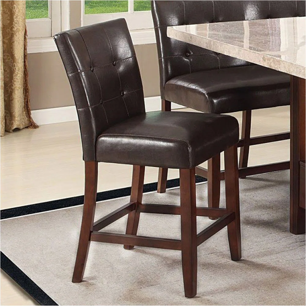 Set Of 2 Counter Height Chairs In Espresso PU And Walnut