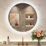 (mirror broken)Adorna  Round Frameless Backlit Mirror, LED Bathroom Mirror with Dimmable Brightness, Anti-fog Function, 50000h Lifetime, Shatterproof Film