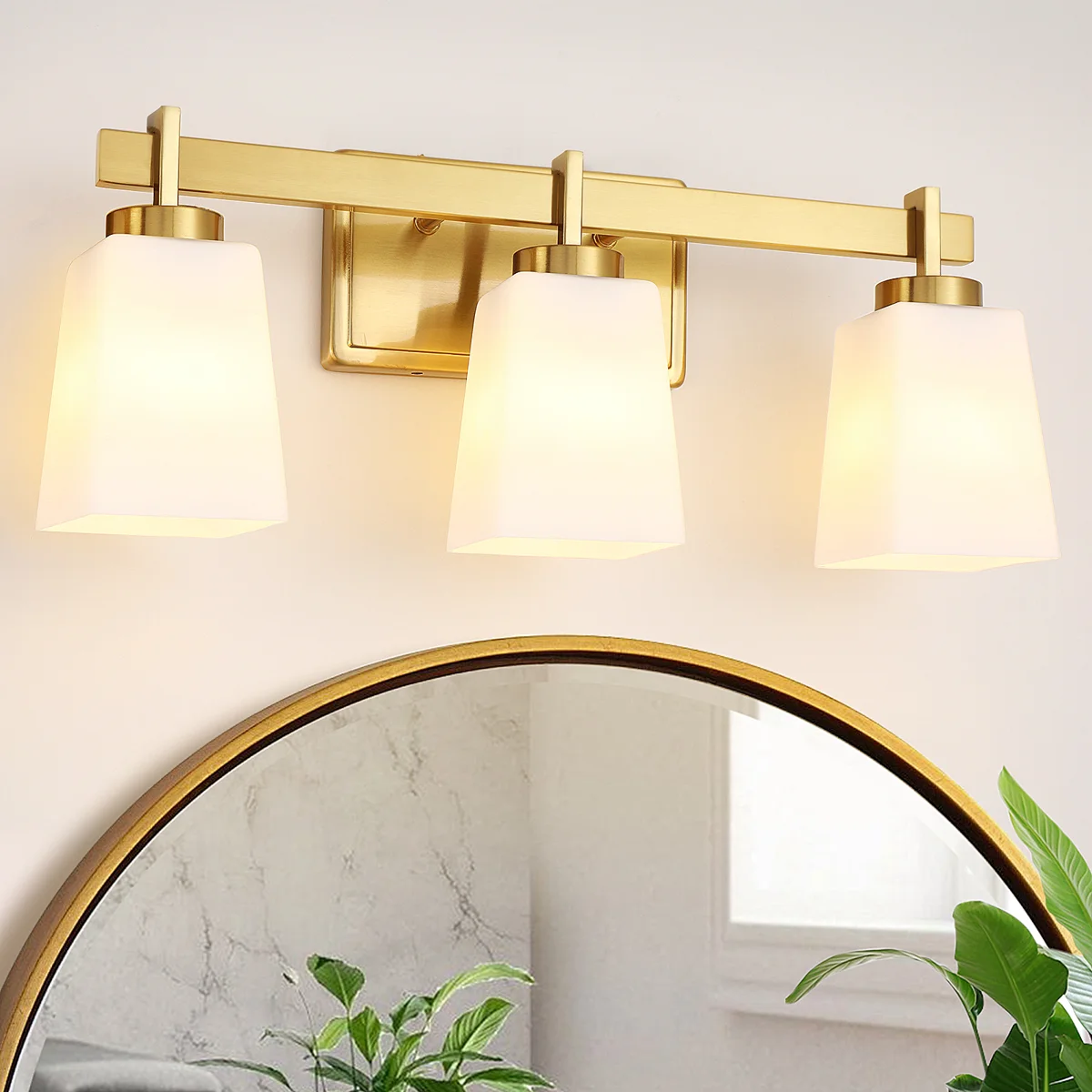 ETL Certificated Vanity Light with Milk Glass Shades, Modern Bathroom Light Fixture