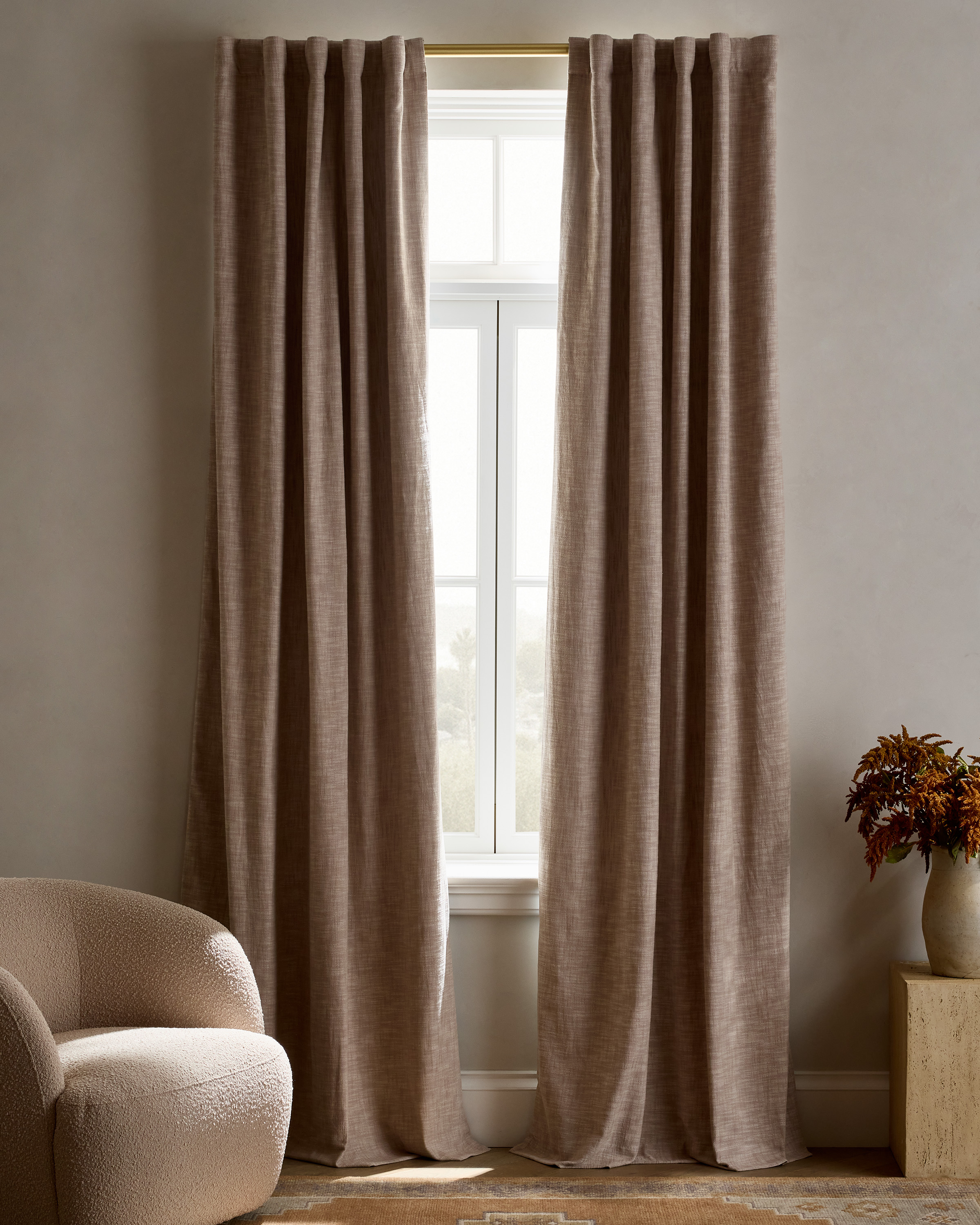 Textured Cotton Room Darkening Curtain, 48x108, Flax