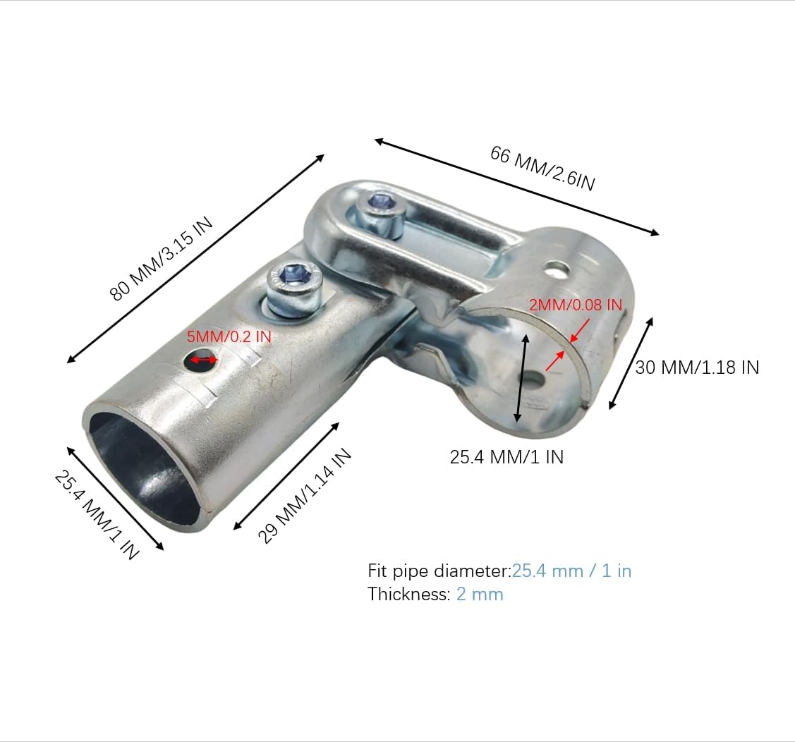 Adjustable 2-Way Pipe Connector, Metal Clamp Fittings, for 1 (O.D. 25.4 mm) Stainless Steel Rail, Chain Link Fence, Bolts and Nuts Included (6 Set)