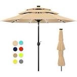 incomplete loose hardware 10Ft 3-Tier Solar Patio Umbrella，LED Lights Patio Umbrellas With 8 Sturdy Ribs,UV Protection For Garden Deck Backyard Pool