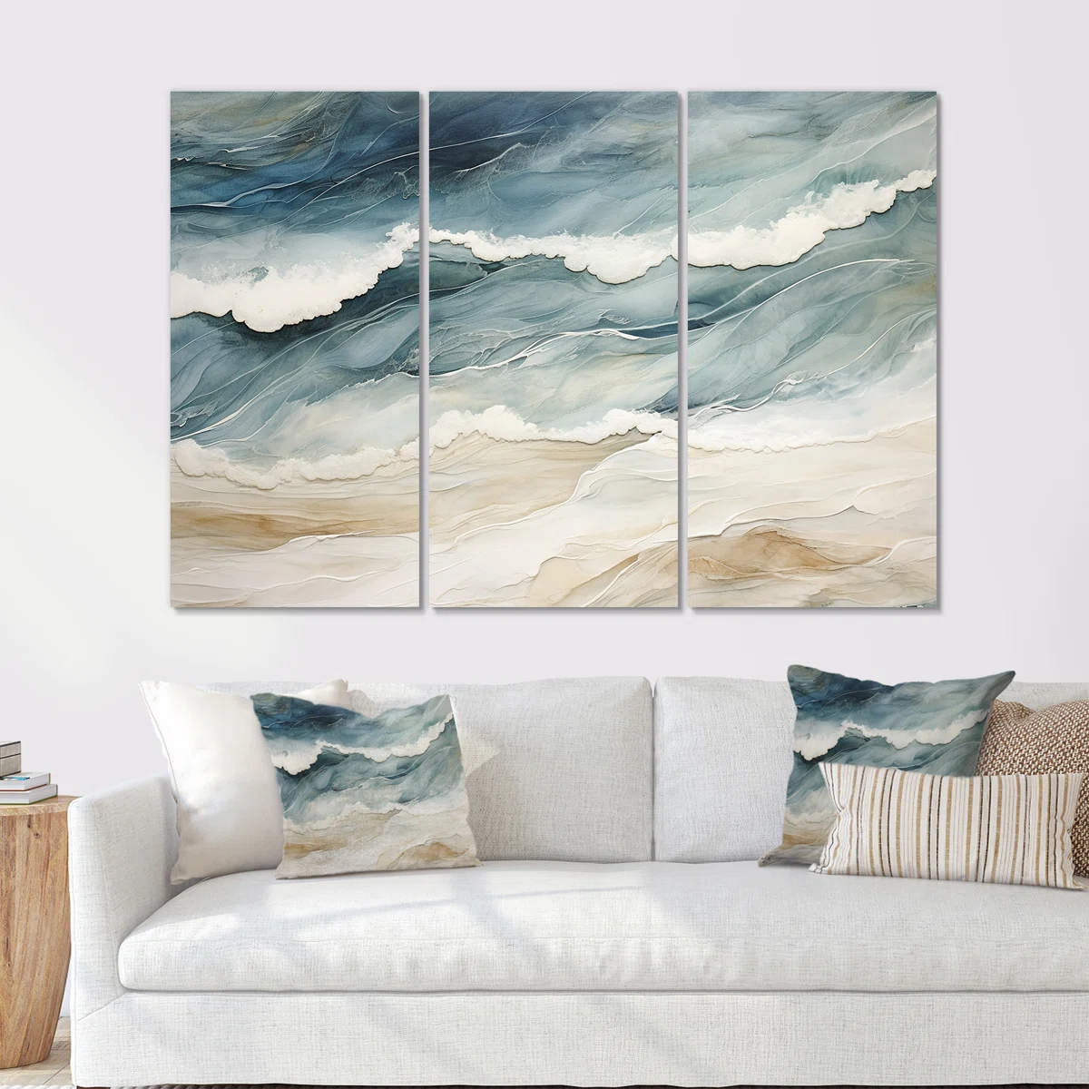Modern Blue And Beige Sand Aerial View III - Coastal Beach Sand Wall Art Print Set