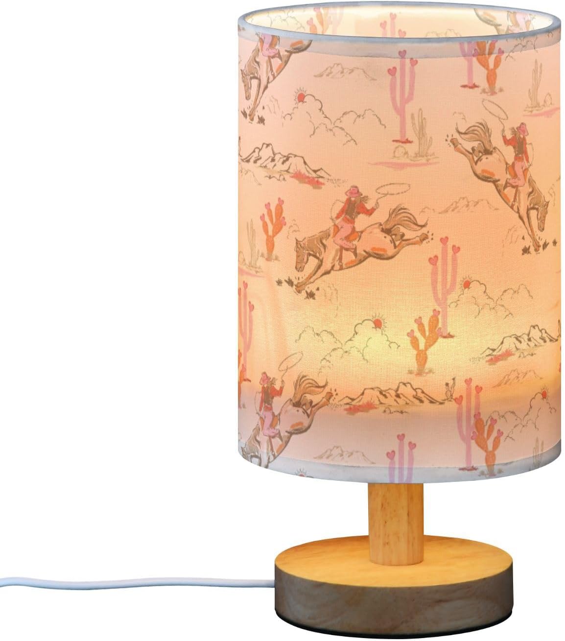 Cute Rodeo Cowgirl LED Table Lamp - Modern Minimalist Bedside Lamp with Round Flaxen Fabric Shade for Nightstand, Perfect for Bedroom Ambiance C172